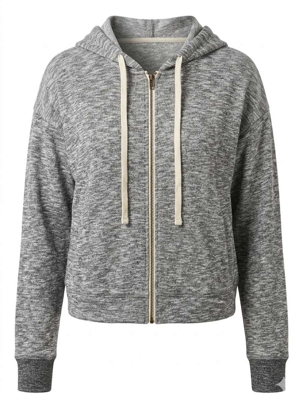 Victoria's Secret Heather Gray Zip Hoodie with Cream Drawstrings